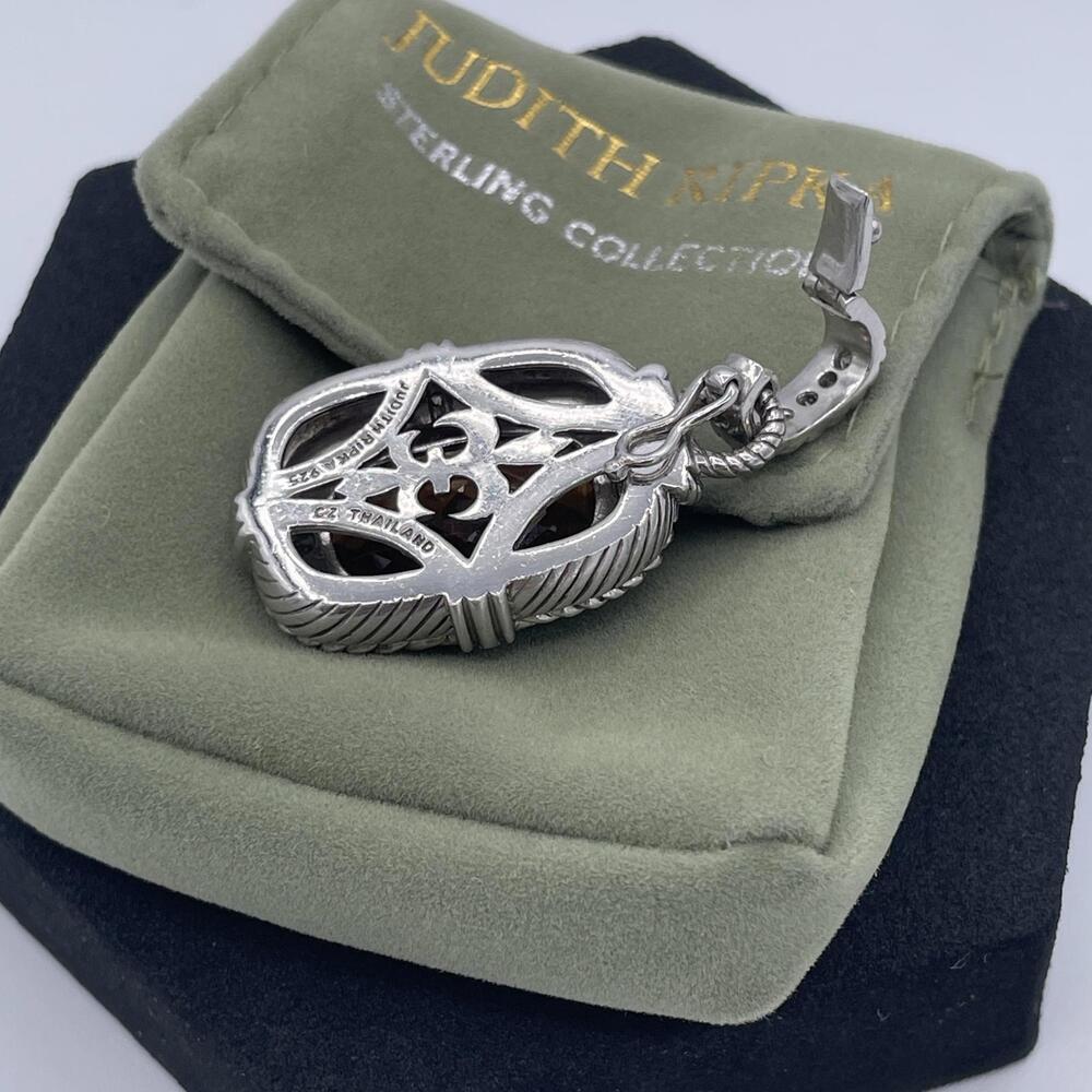 Judith Ripka Tiger’s Eye and CZ Enhancer Pendant Sterling Silver 925 Thailand - Picture 8 of 10